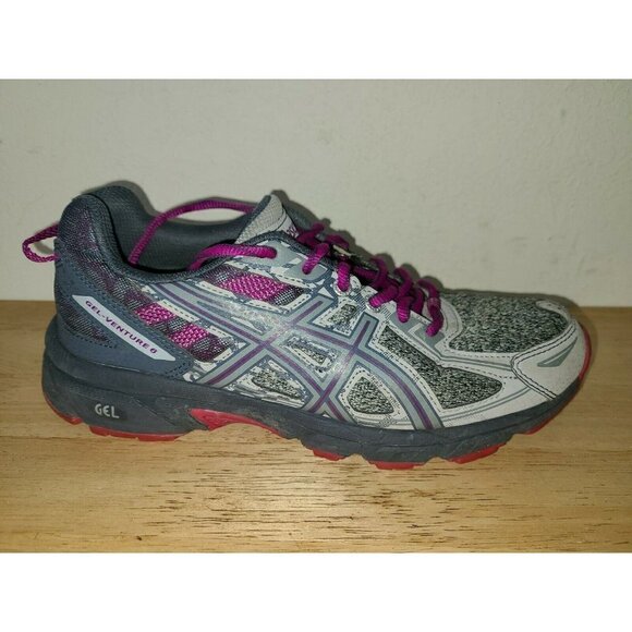Asics Womens Gel Venture 6 1012A504 Gray Purple Running Shoes Lace Up Size 8 - Picture 1 of 4
